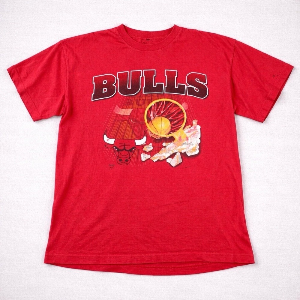 Chicago Bulls T Shirt Mens L Vintage NBA Graphic Single Stitch Red‎ Tee